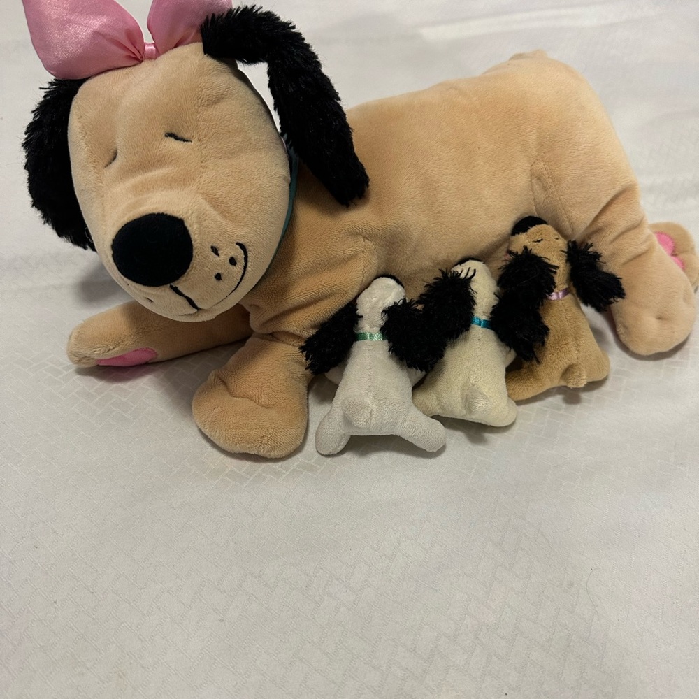 Plush Dog Family Set with Pink Bow